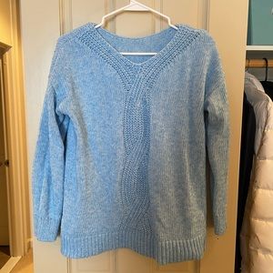 Loft medium blue sweater with details on back